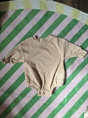 Minika Beige Ribbed Infant One-Piece Bodysuit